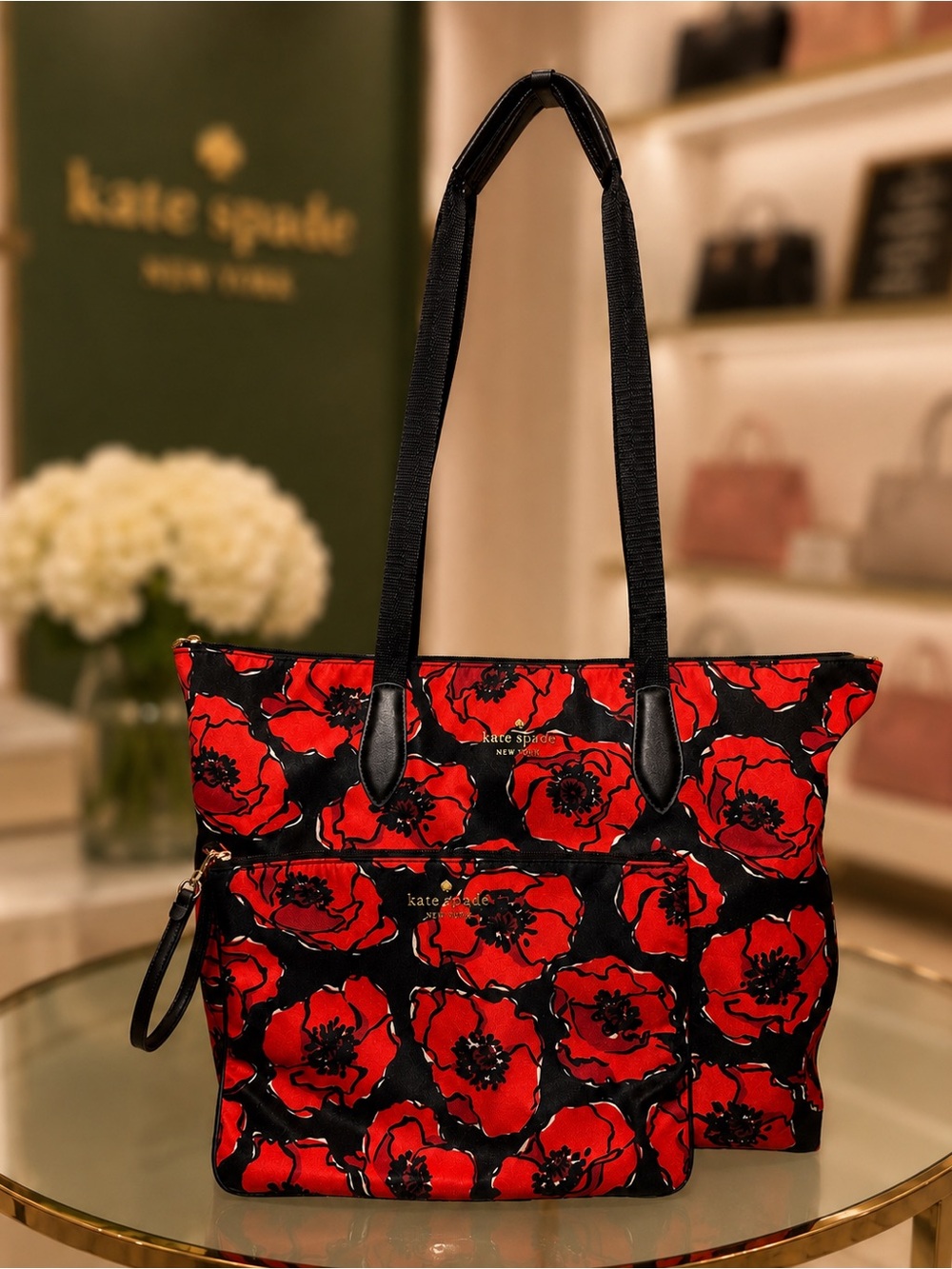 ♠️ NWOT kate spade Mel poppy print tote with wristlet - Picture 1 of 4